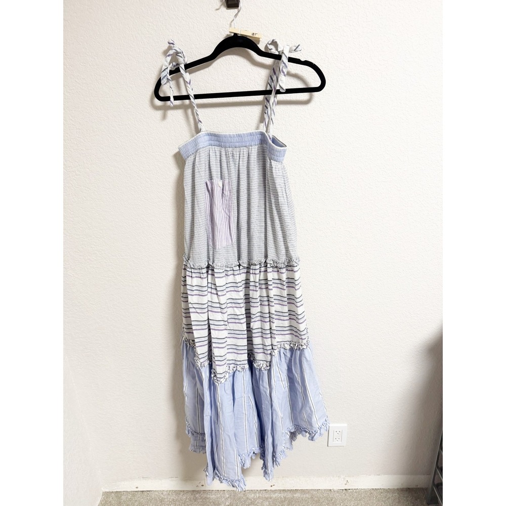 Laurence Bras Paris Striped Tiered Maxi Dress Tie Shoulder Ruffle Trim Size 0 - Picture 1 of 7